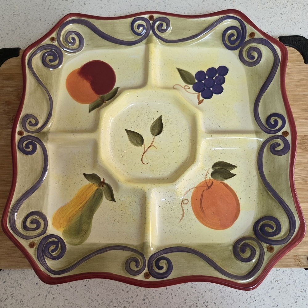 TableTops Gallery Large Medici Fruit Hand Painted and Hand Crafted PLatter.